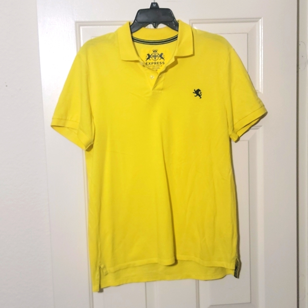 🔵 Express Mens Yellow Polo - Size M Fitted